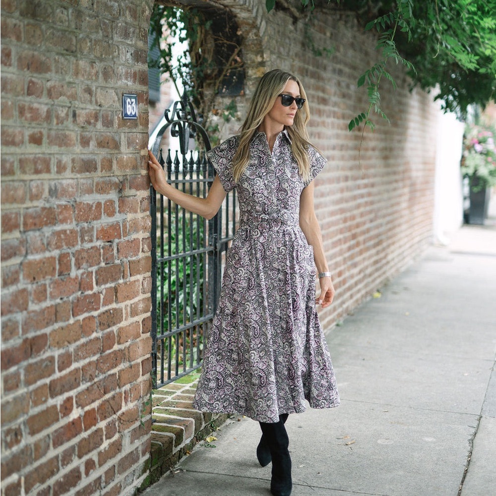 Julia Amory Elegant Purple Patterned Dress NWT